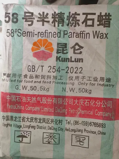 Kunlun Brand Fully Refined /Refined Paraffin Slab Wax Semi Fine Paraffin Wax 58